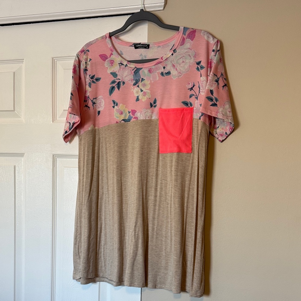 HEIMISH USA Pink and Tan Floral Top